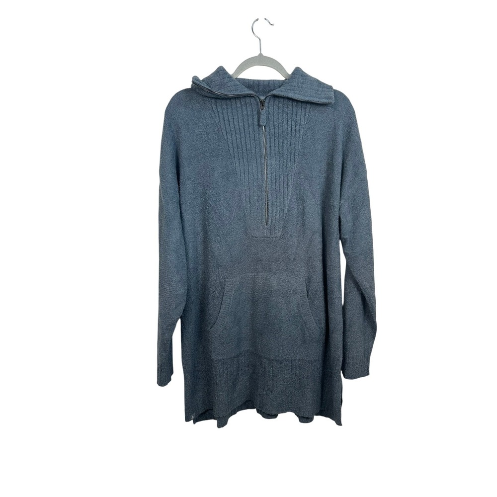 Barefoot Dreams Tunic Sweater Women 1X Blue Gray Excellent CozyChic Lite Zip